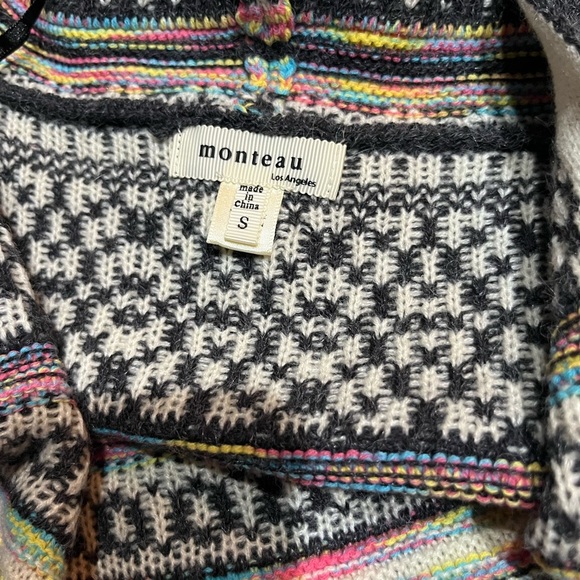 MONTEAU LOS ANGELES Sweater hooded boho jacket 90s y2k rainbow fall  small - Picture 3 of 3